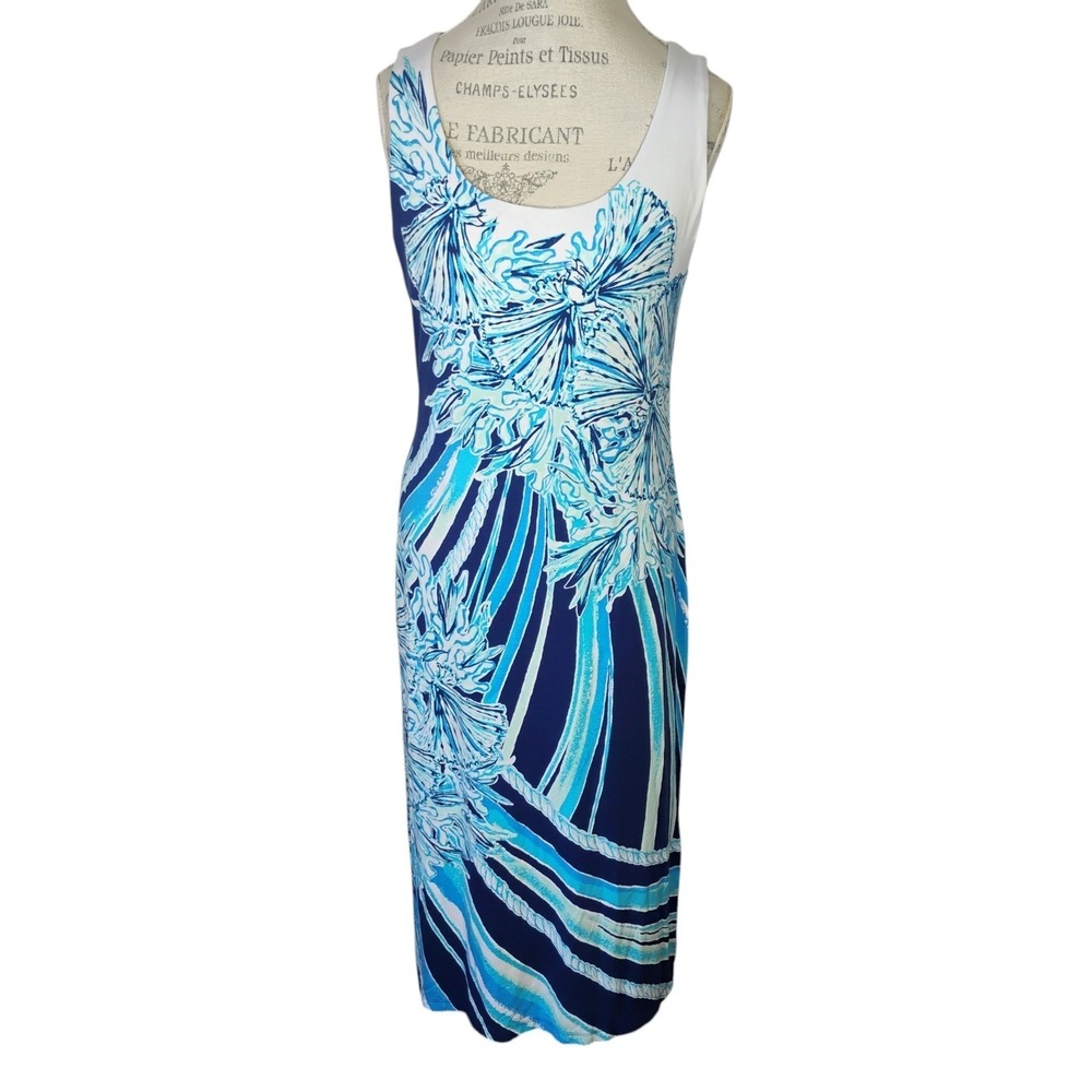 Lilly Pulitzer Mercer Midi Dress Deep Sea Navy Womens Large Coastal Tropical